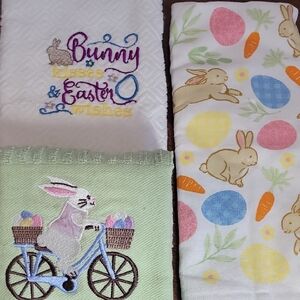 Easter Bunny Hand Towels Spring Decor Bunny On A Bicycle